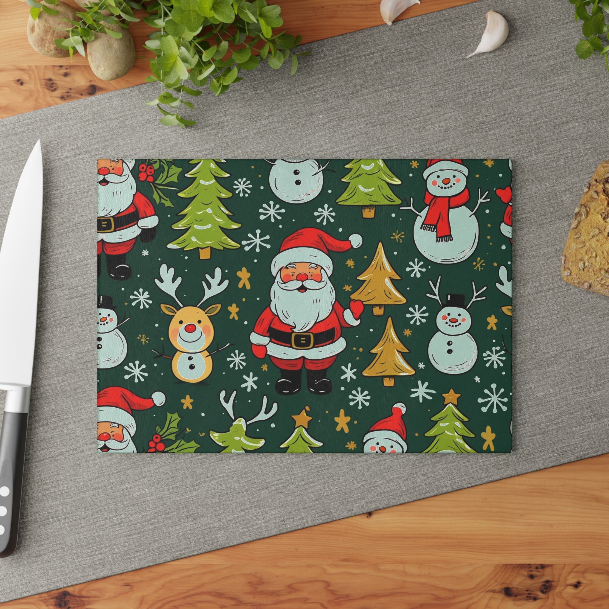 Festive Christmas Placemat with Santa, Snowman, and Reindeer Design