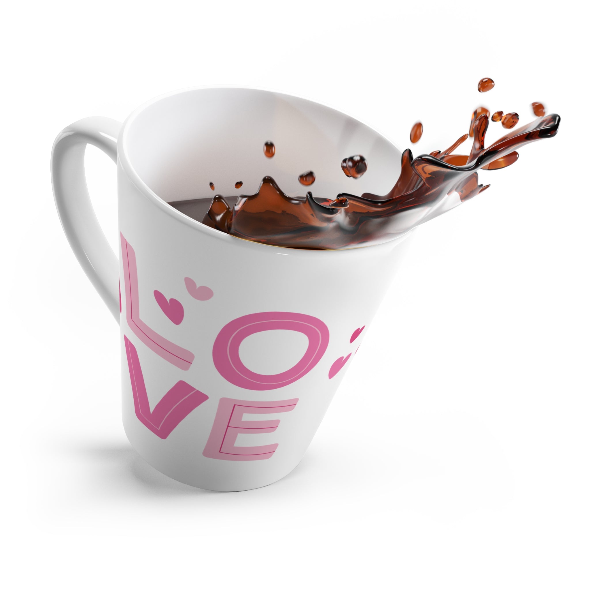 Ceramic Latte Mug – Pink “LOVE” Typography with Heart Accents