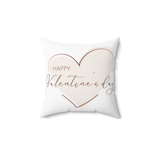 Valentine’s Day Throw Pillow with Heart Outline and “Happy Valentine’s Day” Script – Double-Sided Print