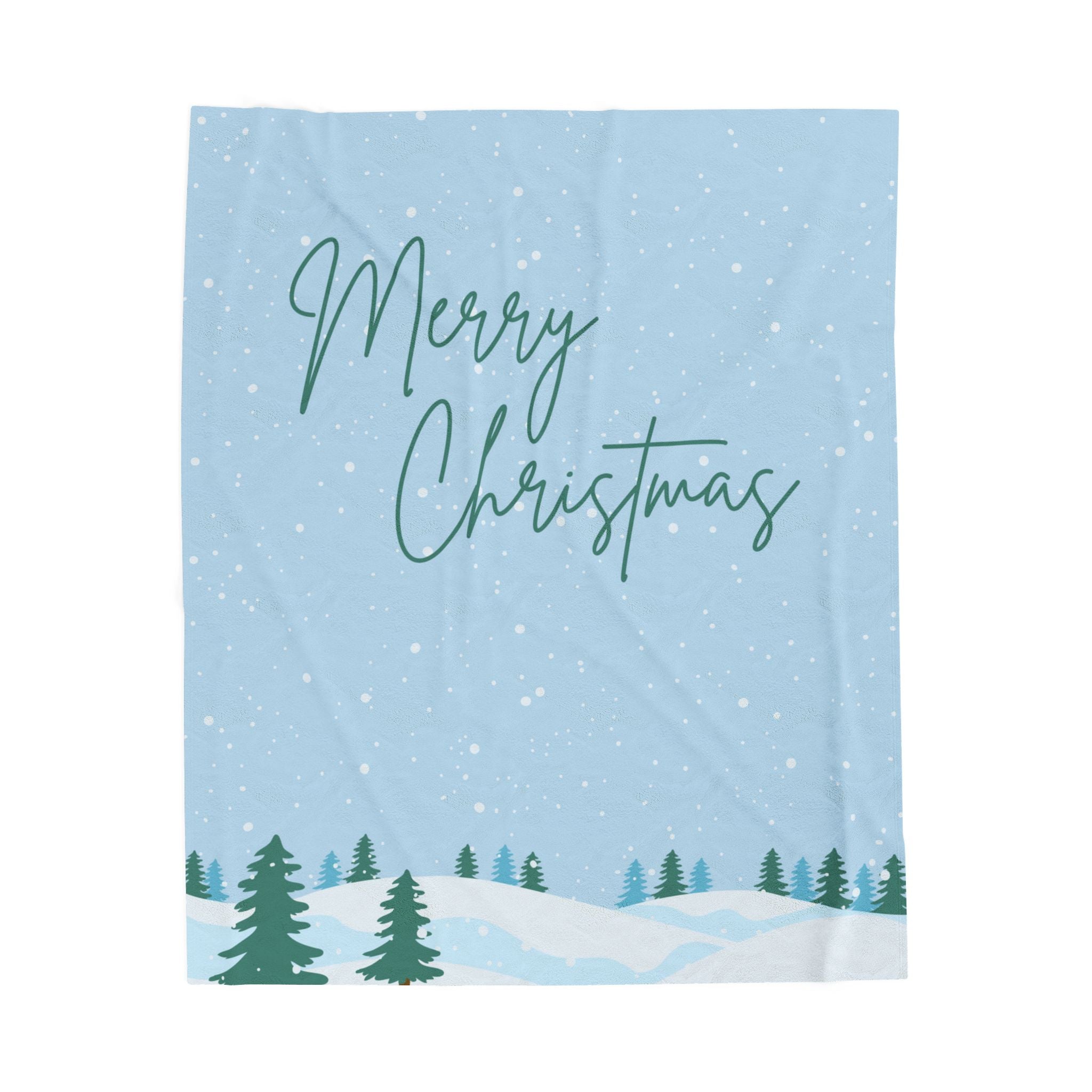 Merry Christmas Printed Velveteen Plush Blanket, Sky Blue