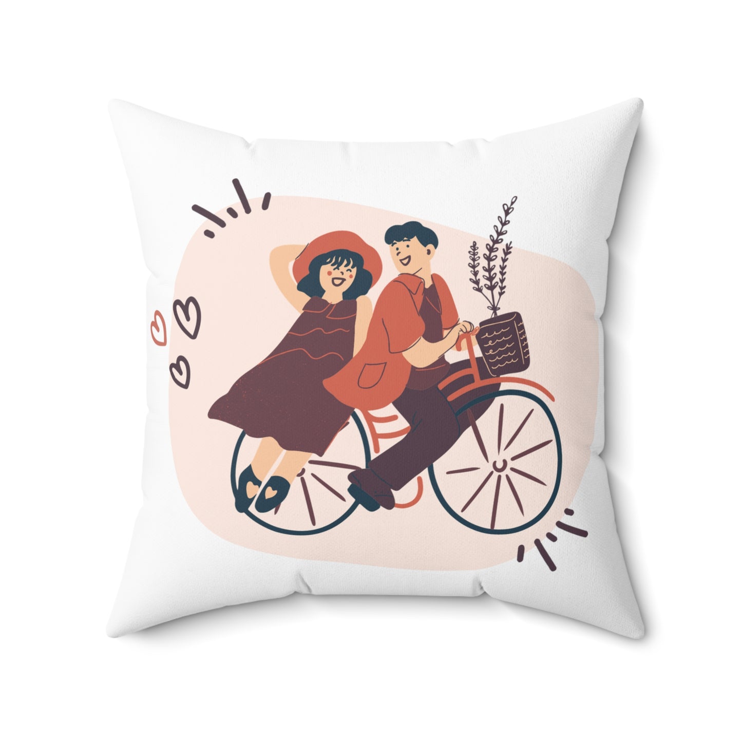 Couple on Cycle Printed Sqaure Pillow Case for Valentine