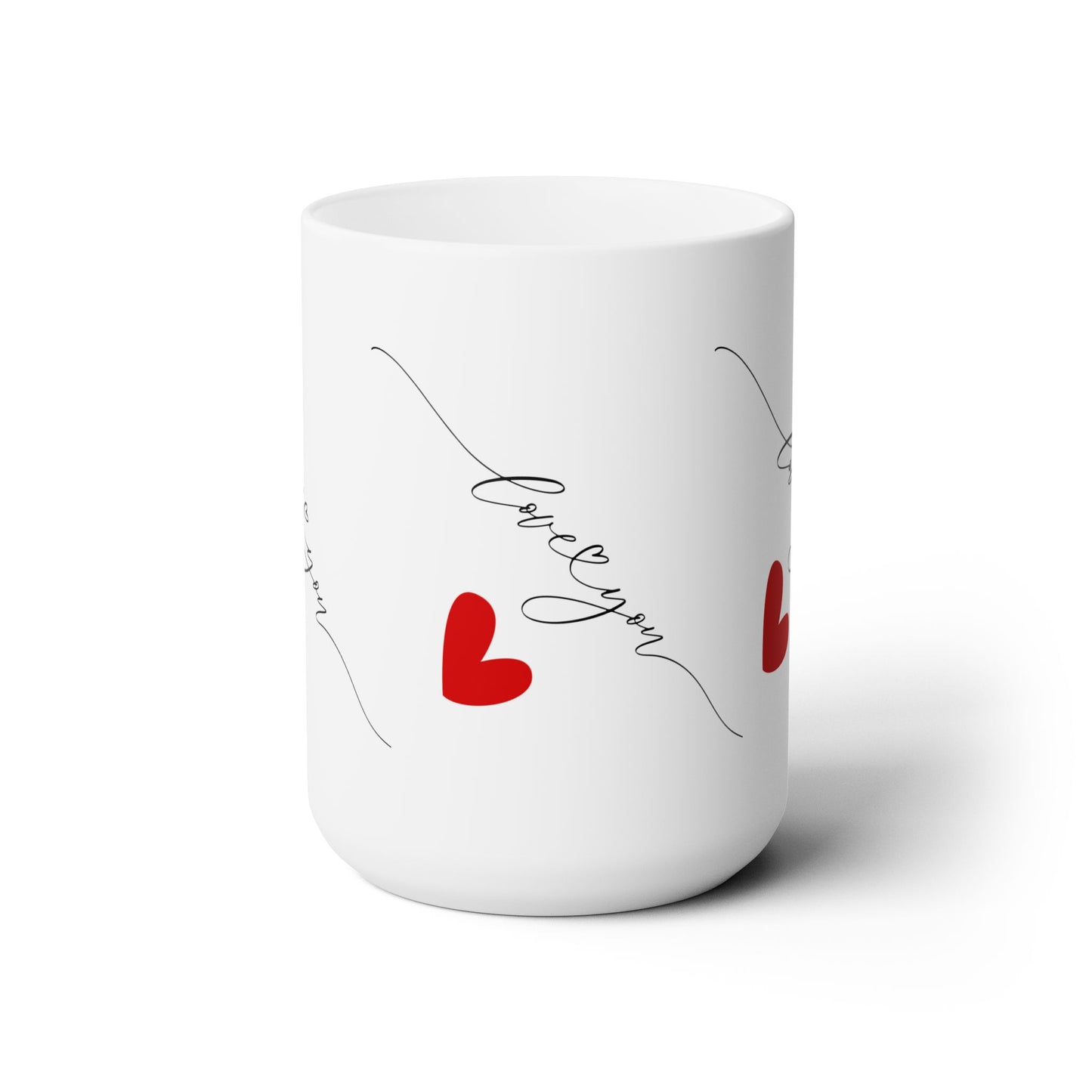 Ceramic Mug with Red Heart and Cursive Script Design