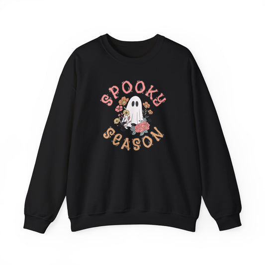 Floral Ghost Spooky Season Sweatshirt – Cute Halloween Pullover for Women & Teens