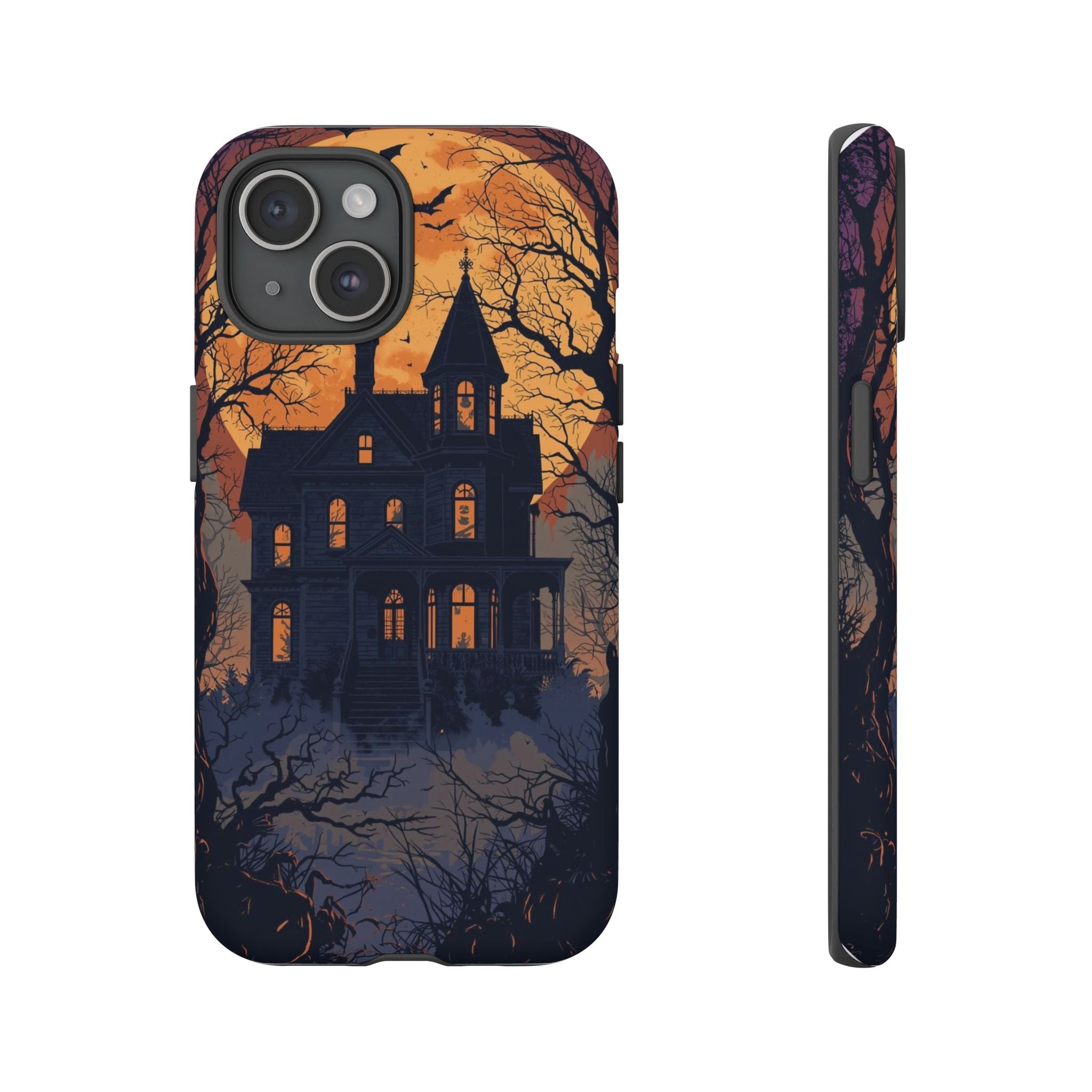 Spooky Halloween Phone Case with Haunted House Silhouette