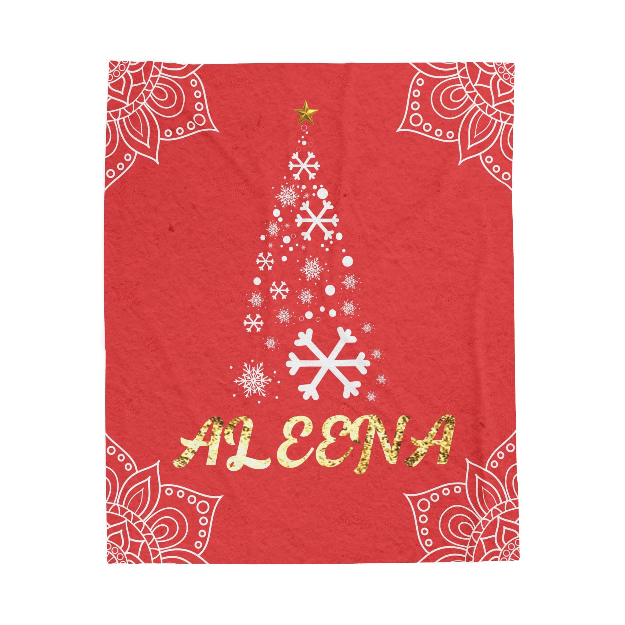 Personalized Christmas Tree Velveteen Blanket, Custom Name Holiday Throw