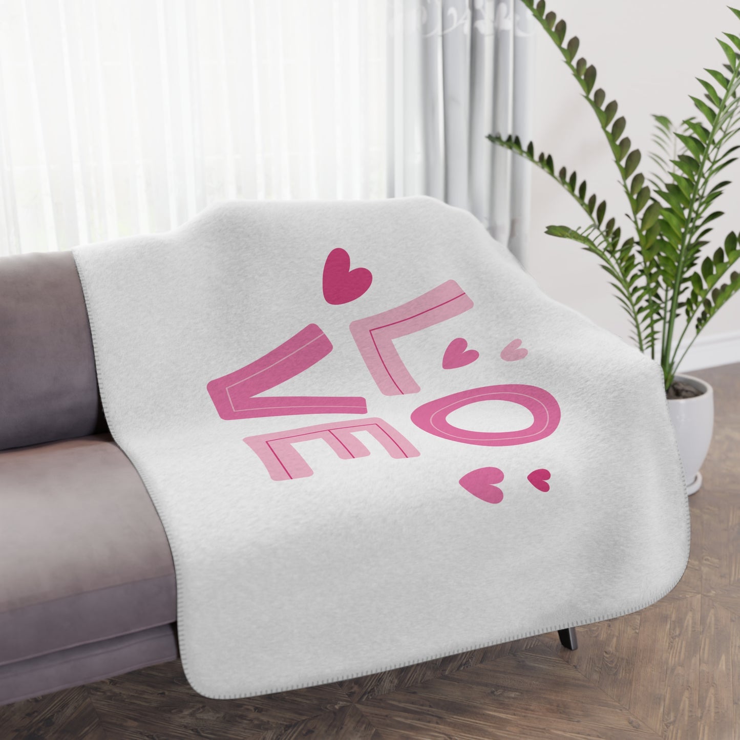 Love with Hearts Printed Tan Sherpa Valentine Blanket