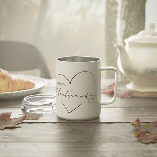 10oz Valentine’s Travel Mug, “Happy Valentine’s Day” Heart Design, Stainless Steel Insulated Cup