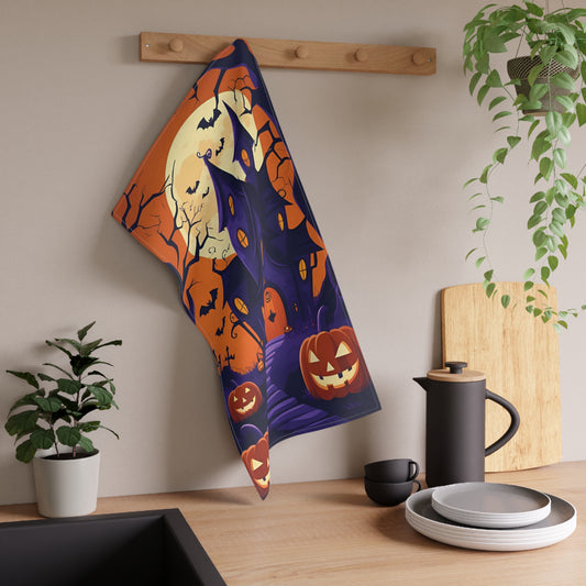 Haunted Mansion Halloween Tea Towel – Whimsical Jack-O’-Lantern Design