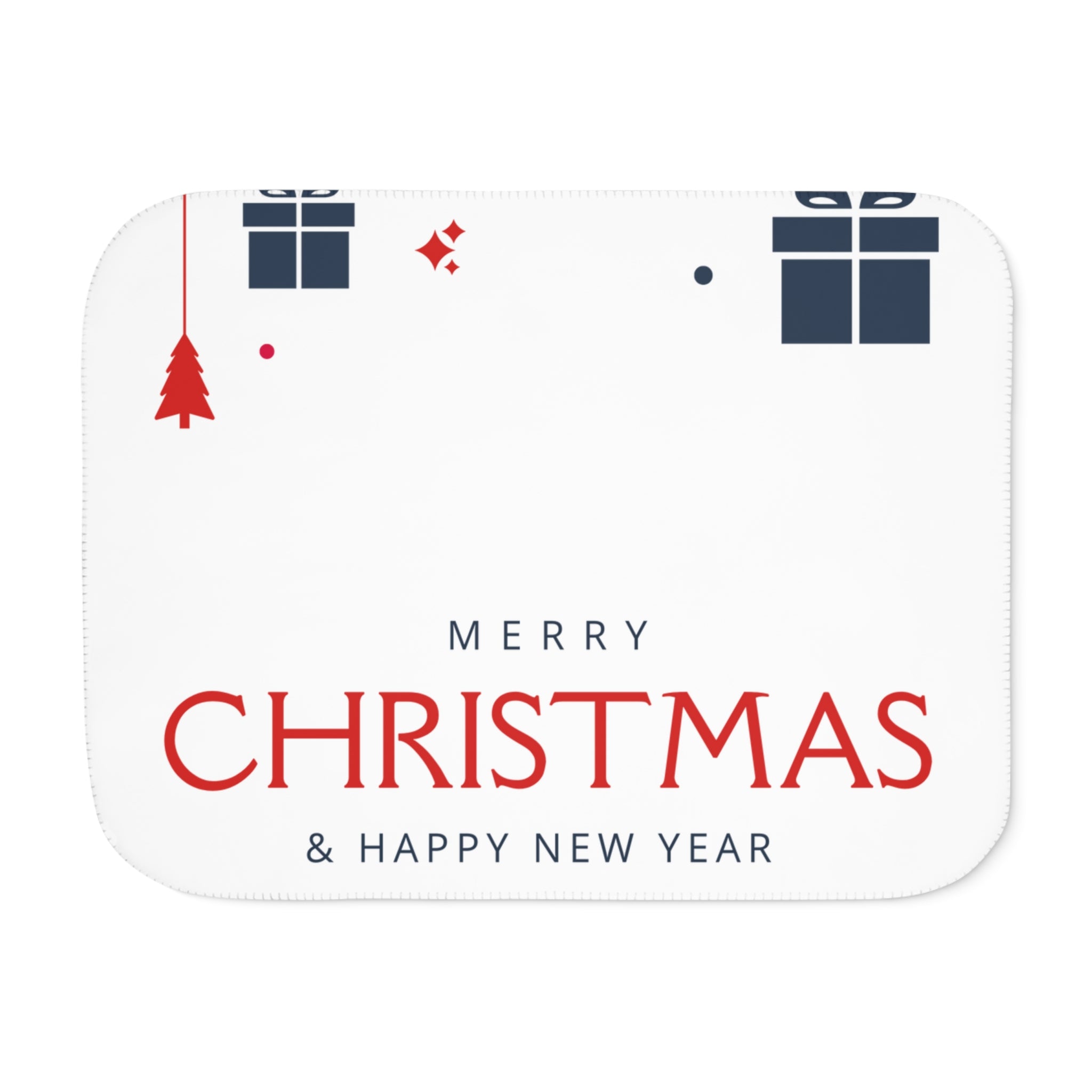 Merry Christmas & Happy New Year Printed Sherpa Blanket, White