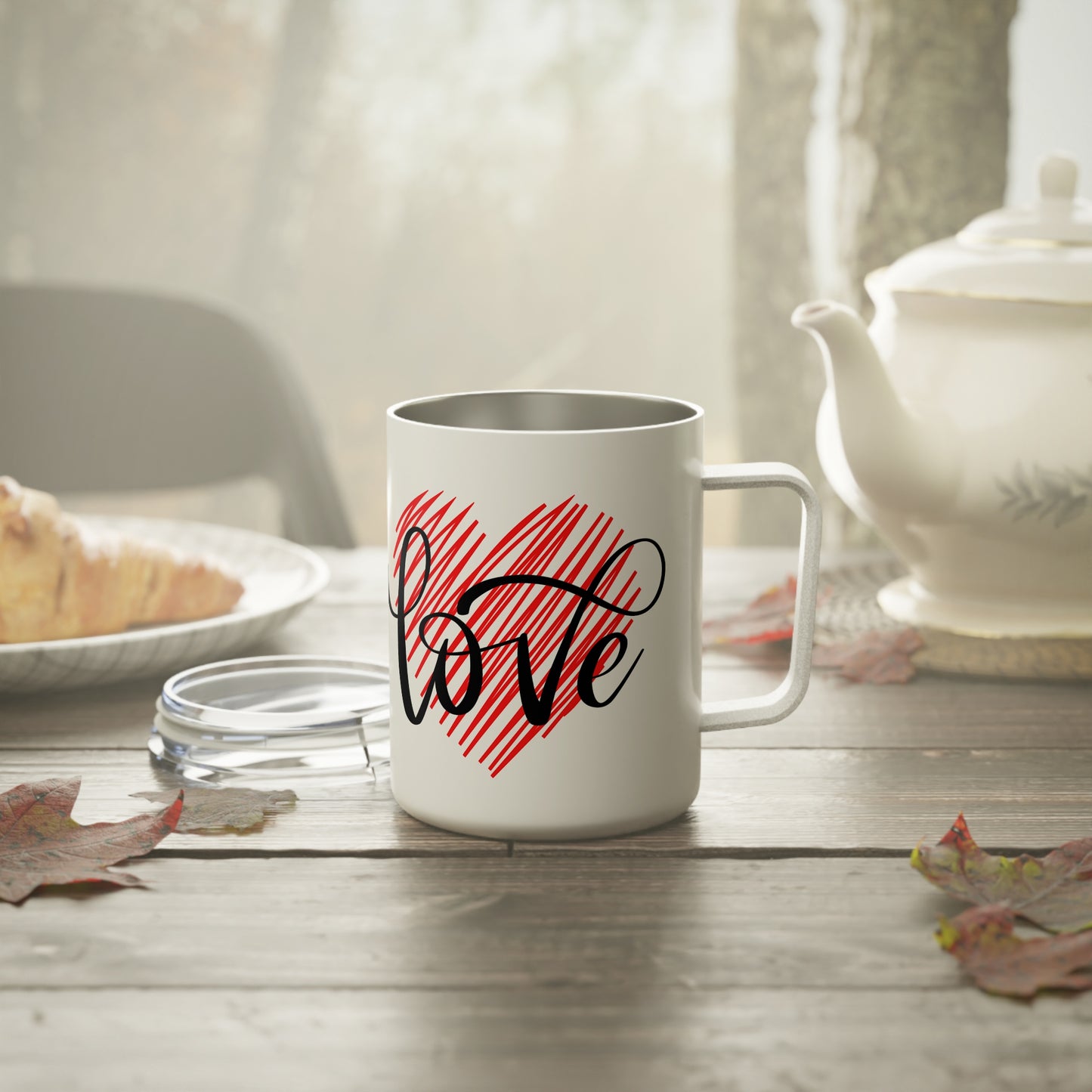 10oz Stainless Steel Travel Mug with Red Heart & “Love” Script, Romantic Gift for Valentine’s Day or Anniversary