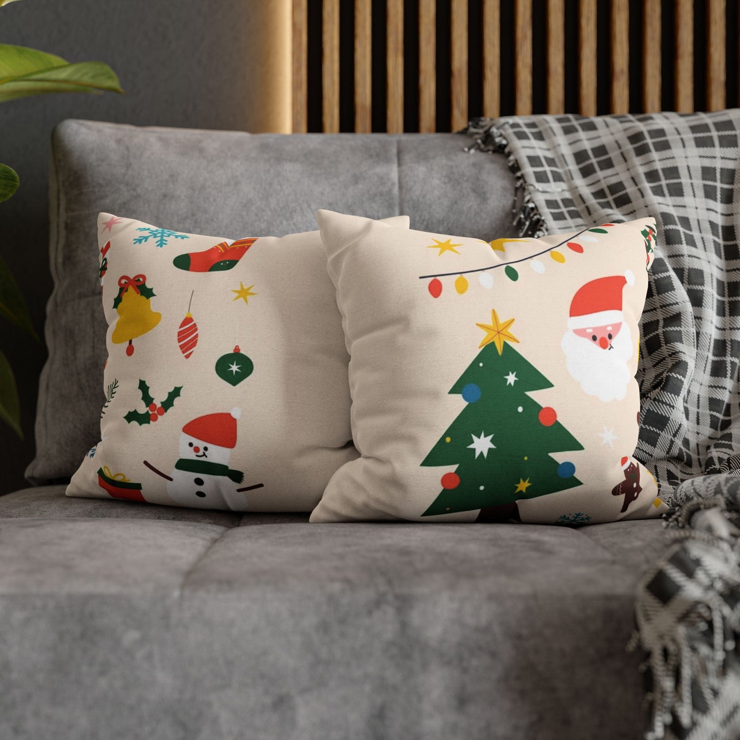 Christmas Square Pillow Case – Spun Polyester Cover with Double-Sided Print