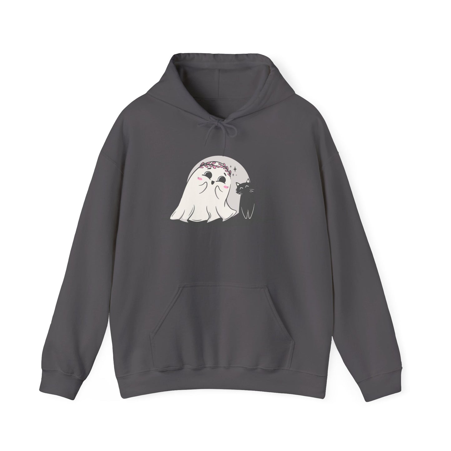 Floral Ghost & Black Cat Hoodie – Cute Halloween Companions