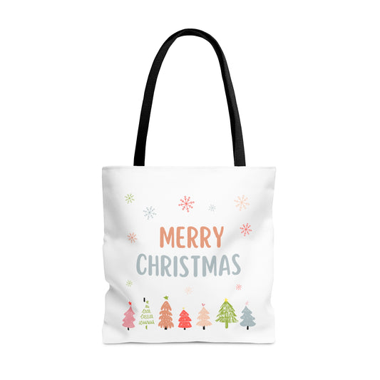 Merry Christmas with Trees Printed Tote Bag