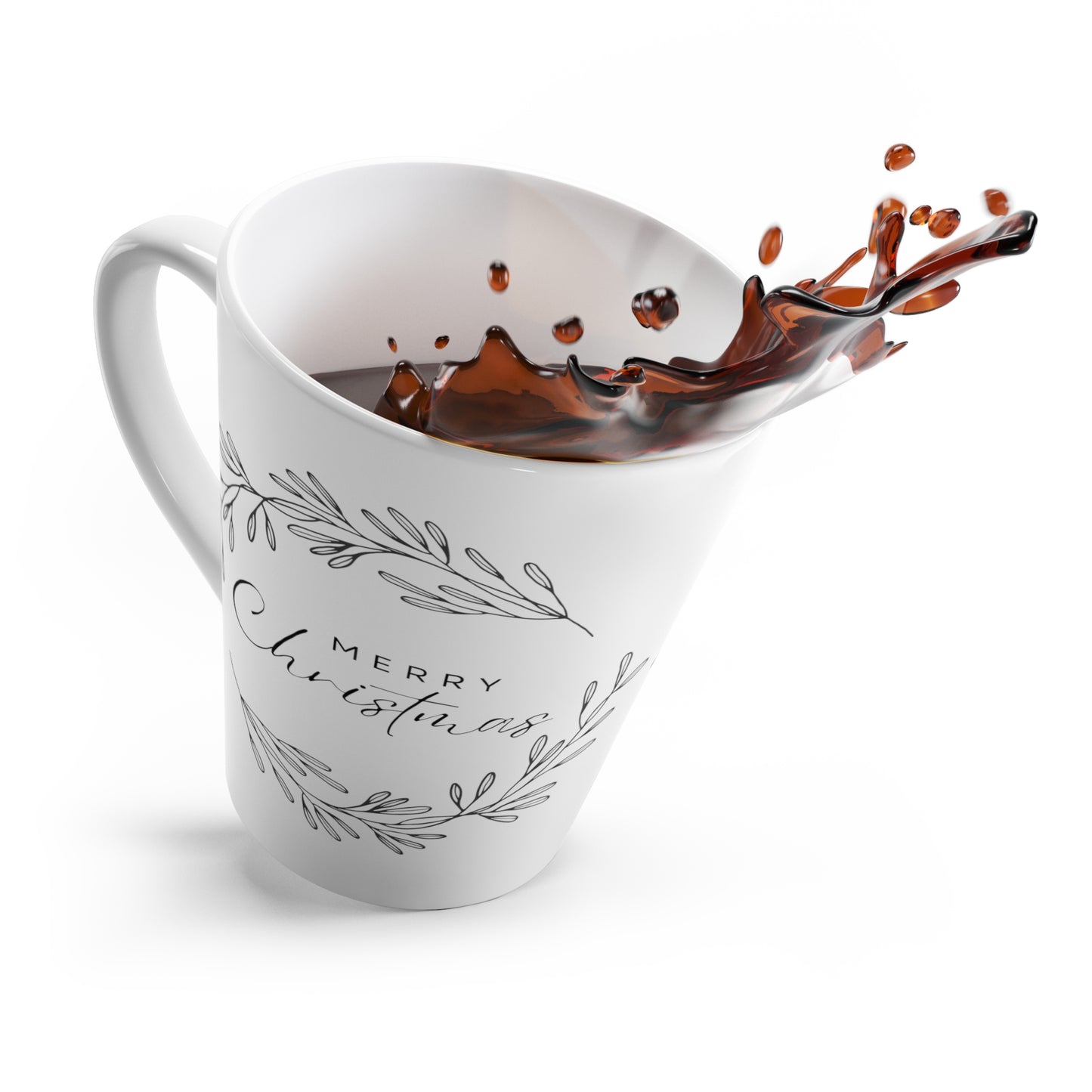 Beautiful Merry Christmas Printed White Latte Coffee Mug, 12oz
