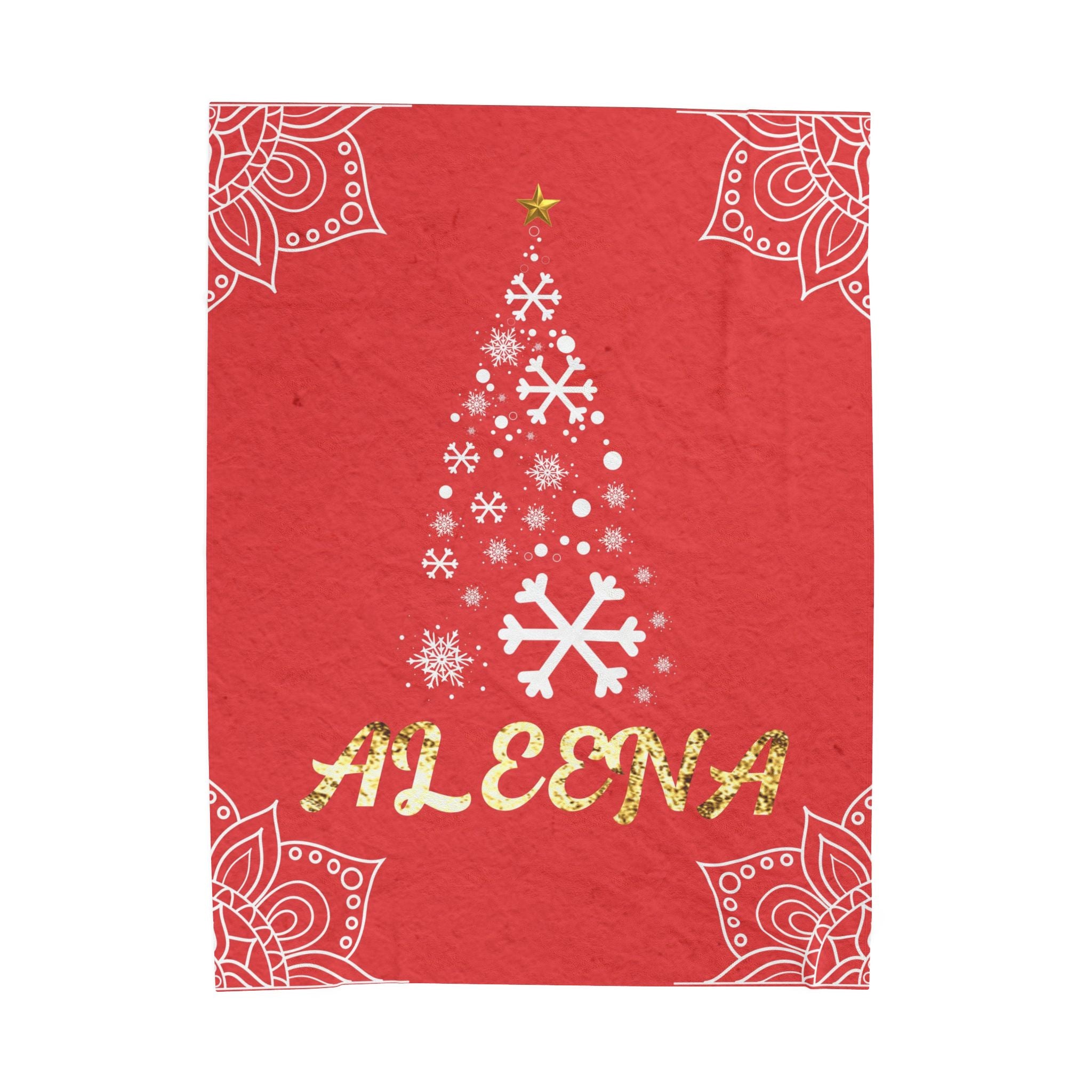 Personalized Christmas Tree Velveteen Blanket, Custom Name Holiday Throw