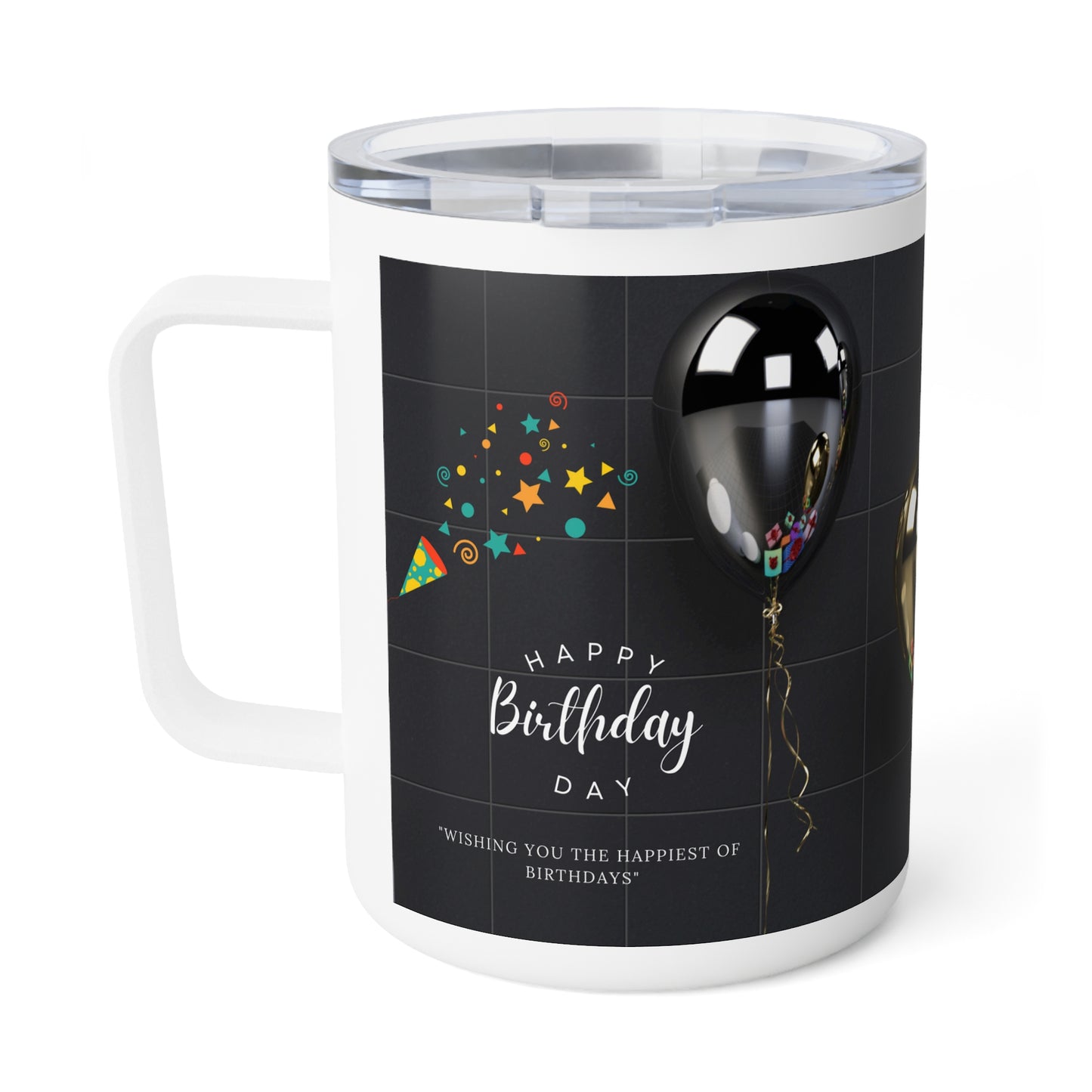 Happy Birthday Black Insulated Coffee Mug, 10 oz