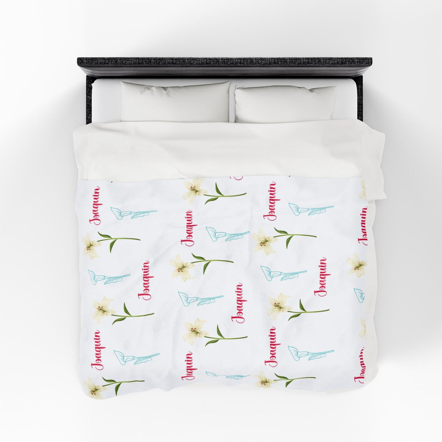 Personalized Velveteen Plush Blanket - Baby Name Floral Design for Nursery, Perfect Newborn Gift