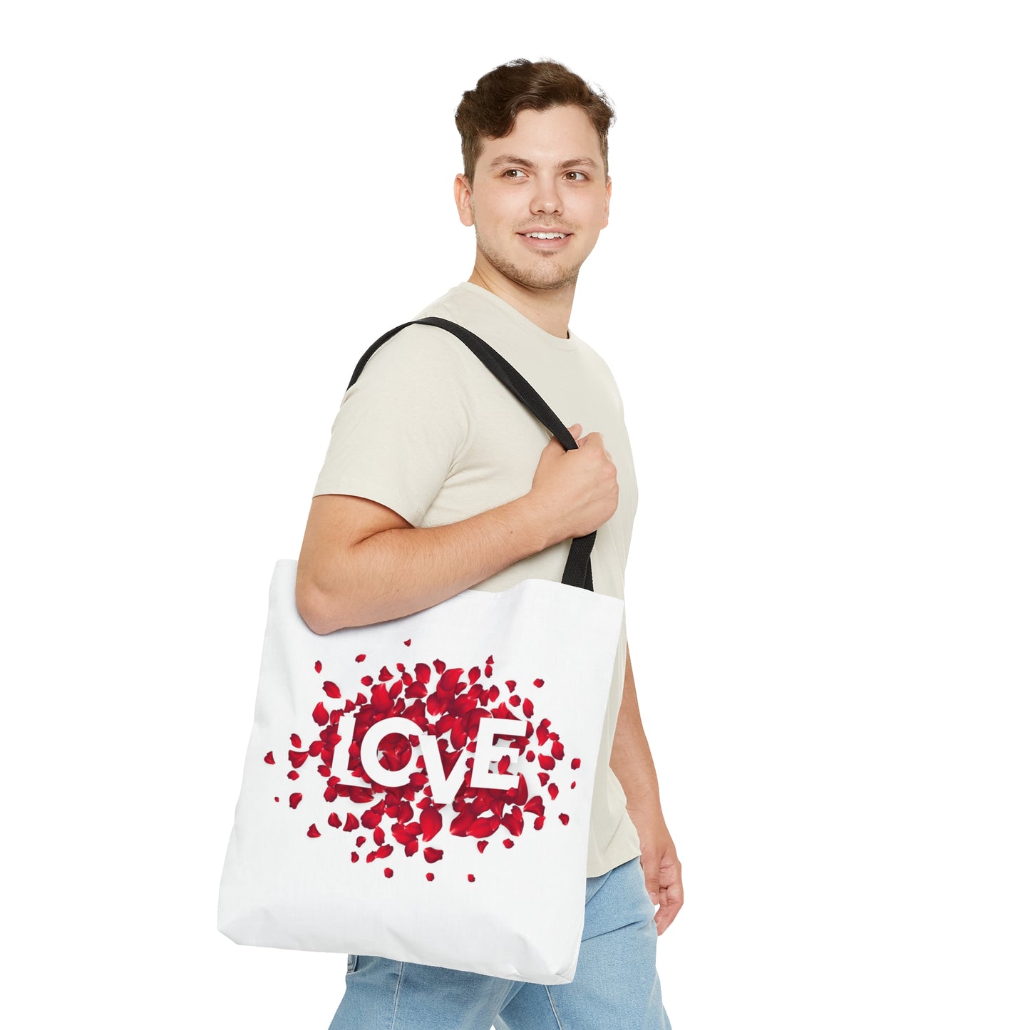 Stylish Love with Flowers Printed Tote Bag, Valentine's Tote Bag