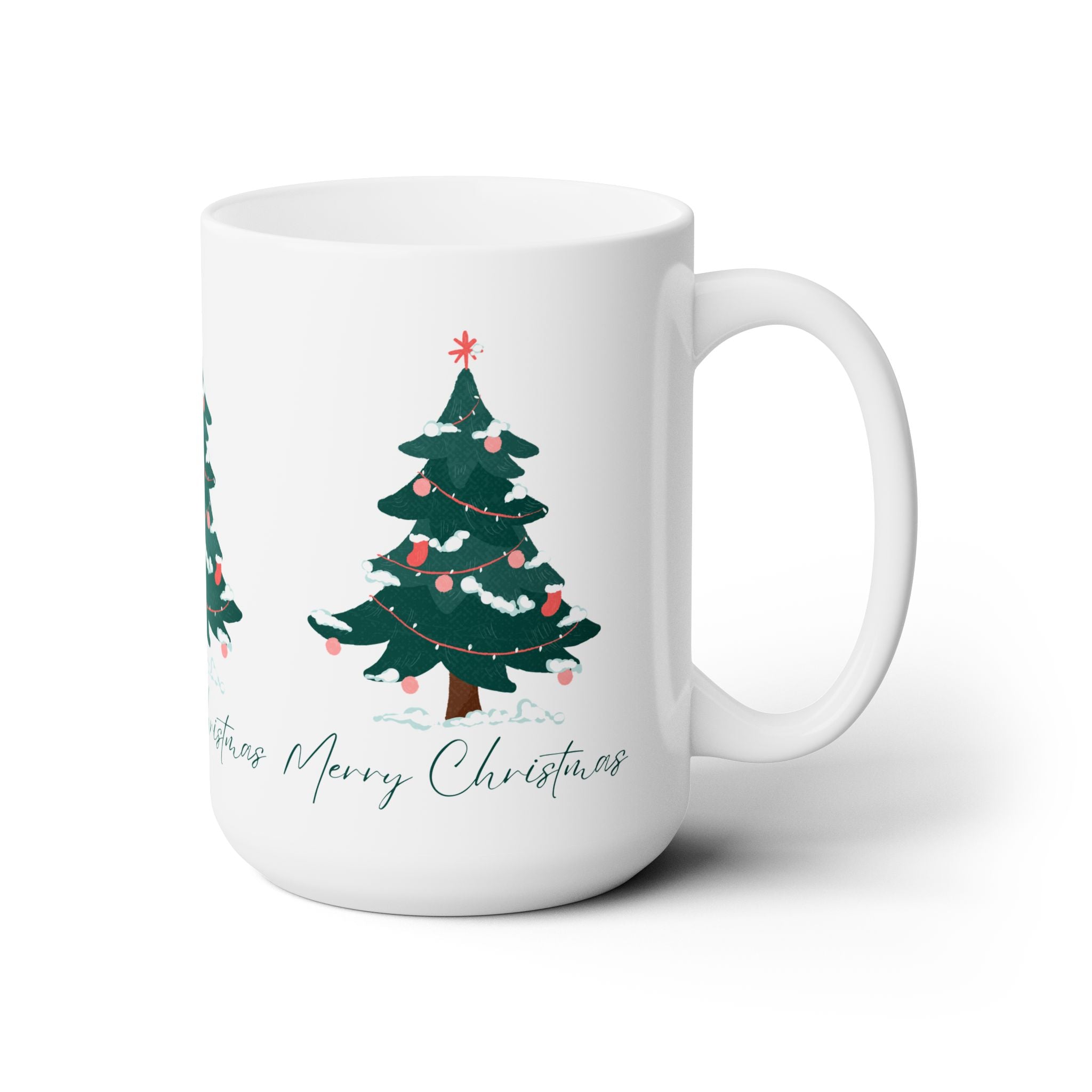 15oz Ceramic Mug – Merry Christmas Tree Design – Gift for Holiday Coffee Lovers, Seasonal Promotions