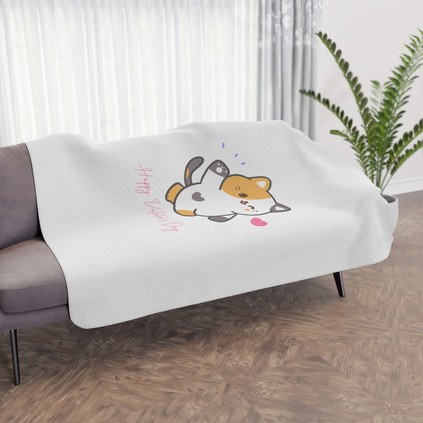 Happy Valentine Day Tan Sherpa Blanket for Her