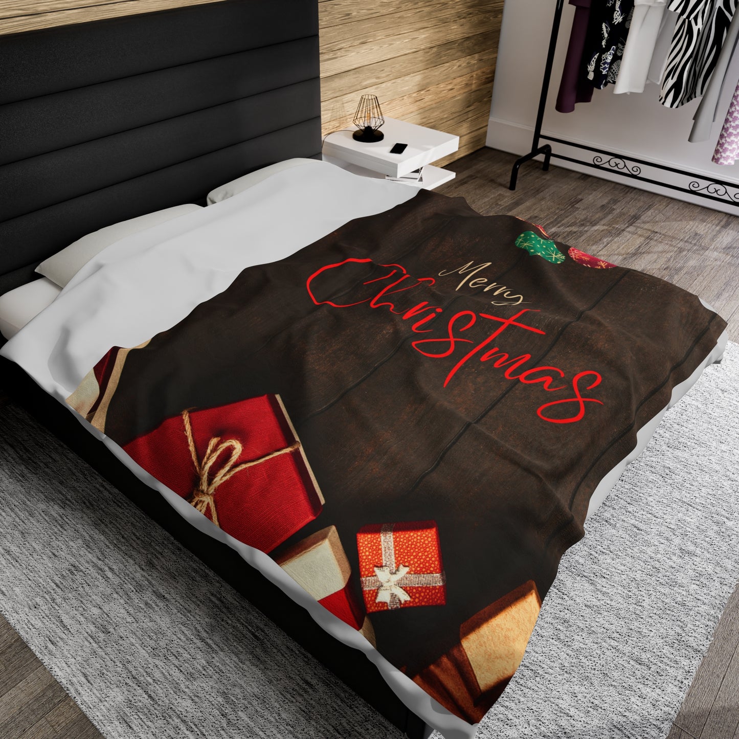 Merry Christmas Printed Velveteen Plush Blanket, Coffee