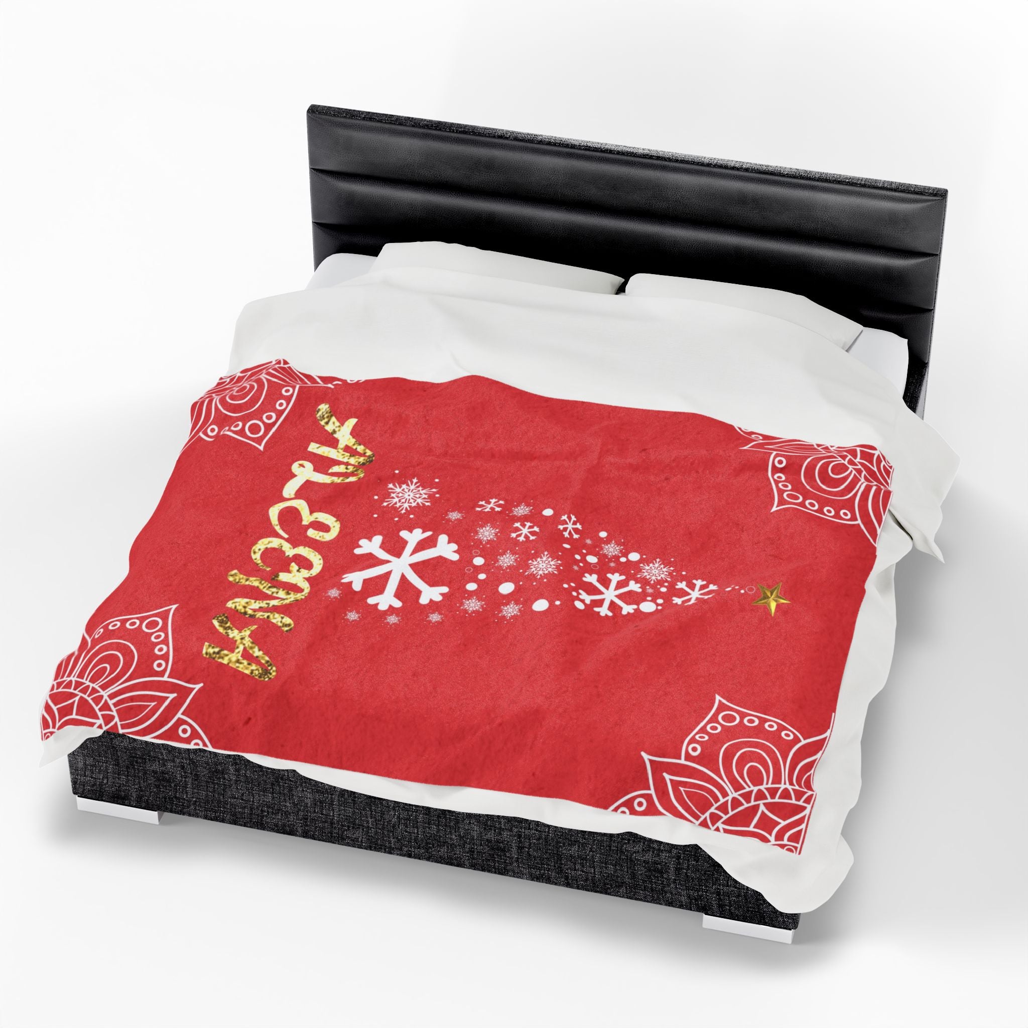 Personalized Christmas Tree Velveteen Blanket, Custom Name Holiday Throw