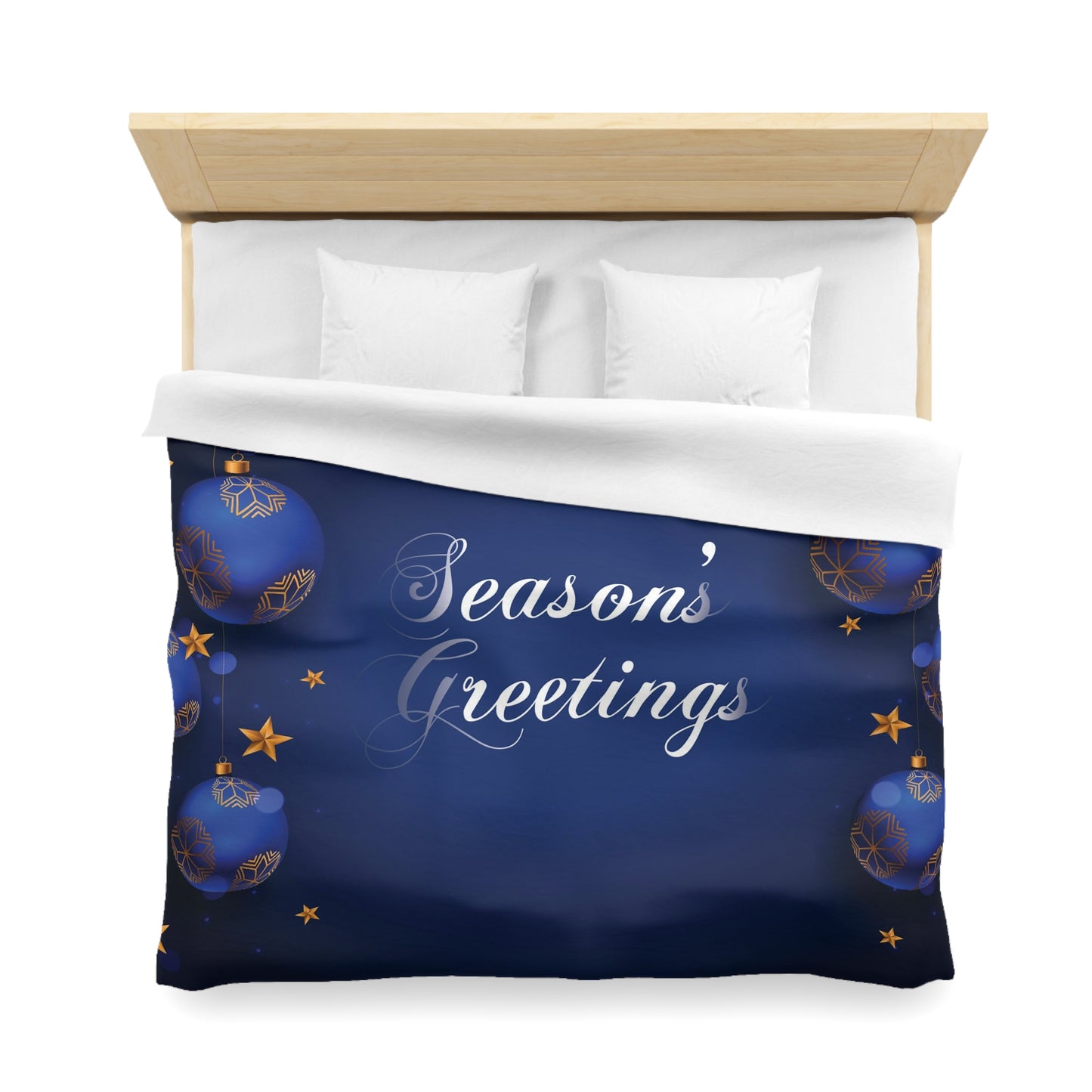 Seasons Greetings Microfiber Duvet Cover for Chirtsmas Gift, Dark Blue