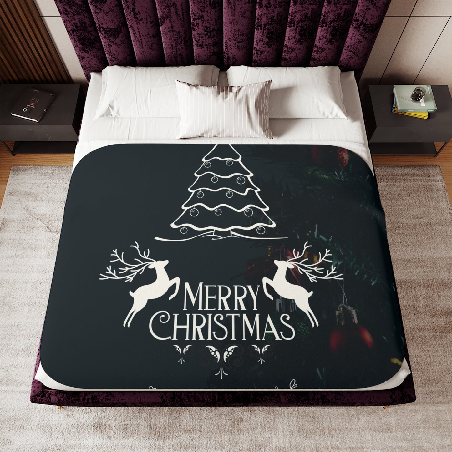 Merry Christmas in Black Printed Sherpa Blanket