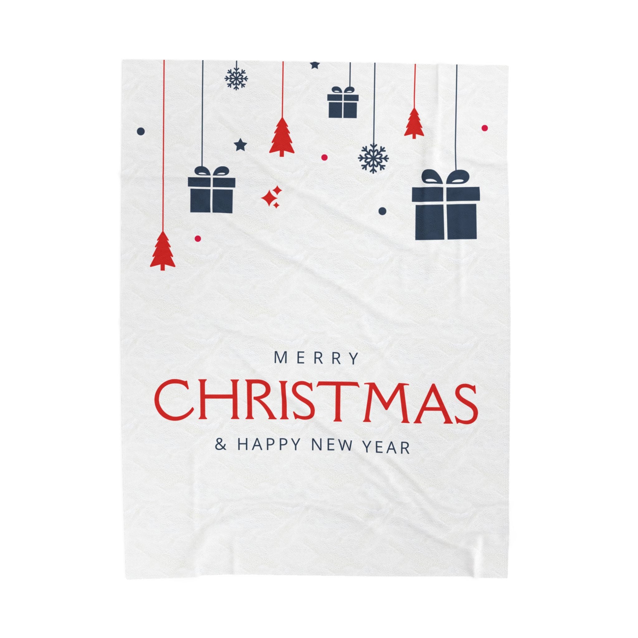 Merry Christmas & Happy New Year Printed Velveteen Plush Blanket, White