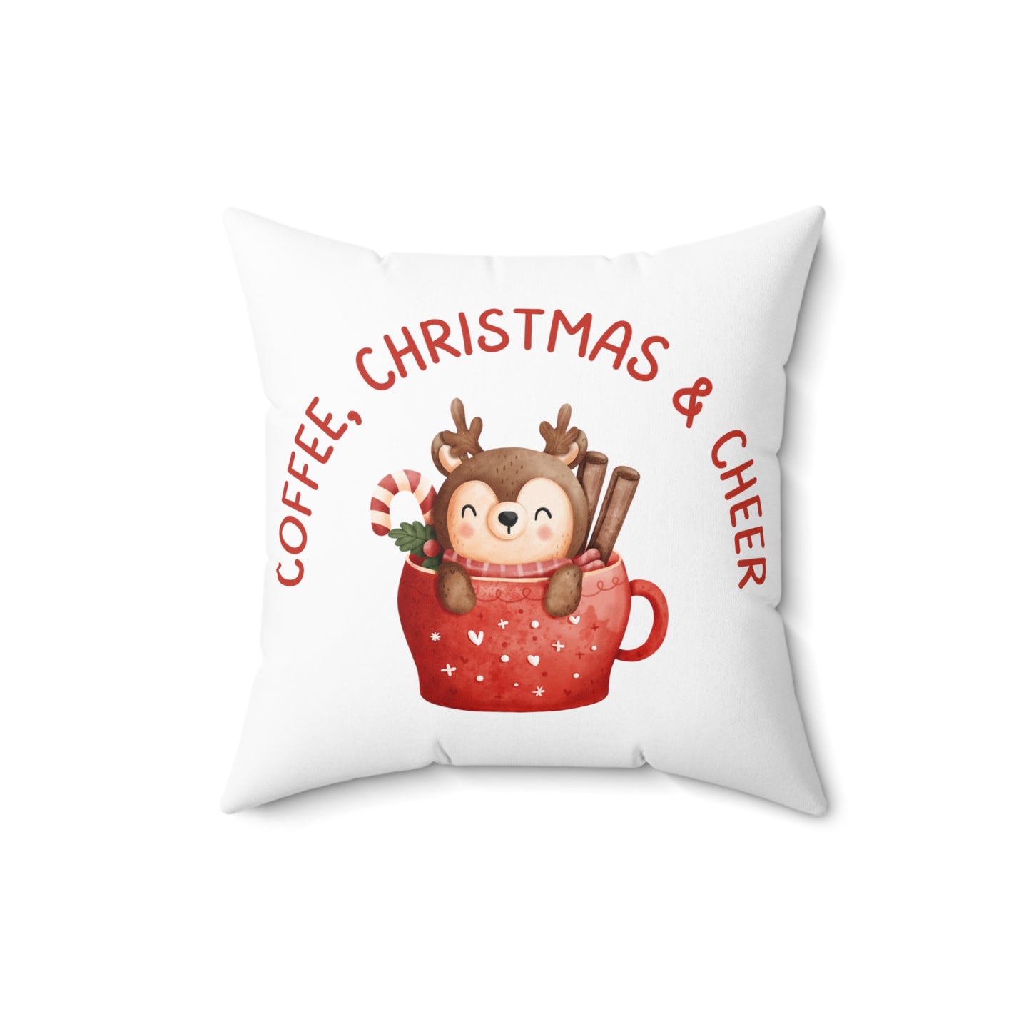 Coffee, Chirstmas and Cheer Printed Polyester Square Pillow