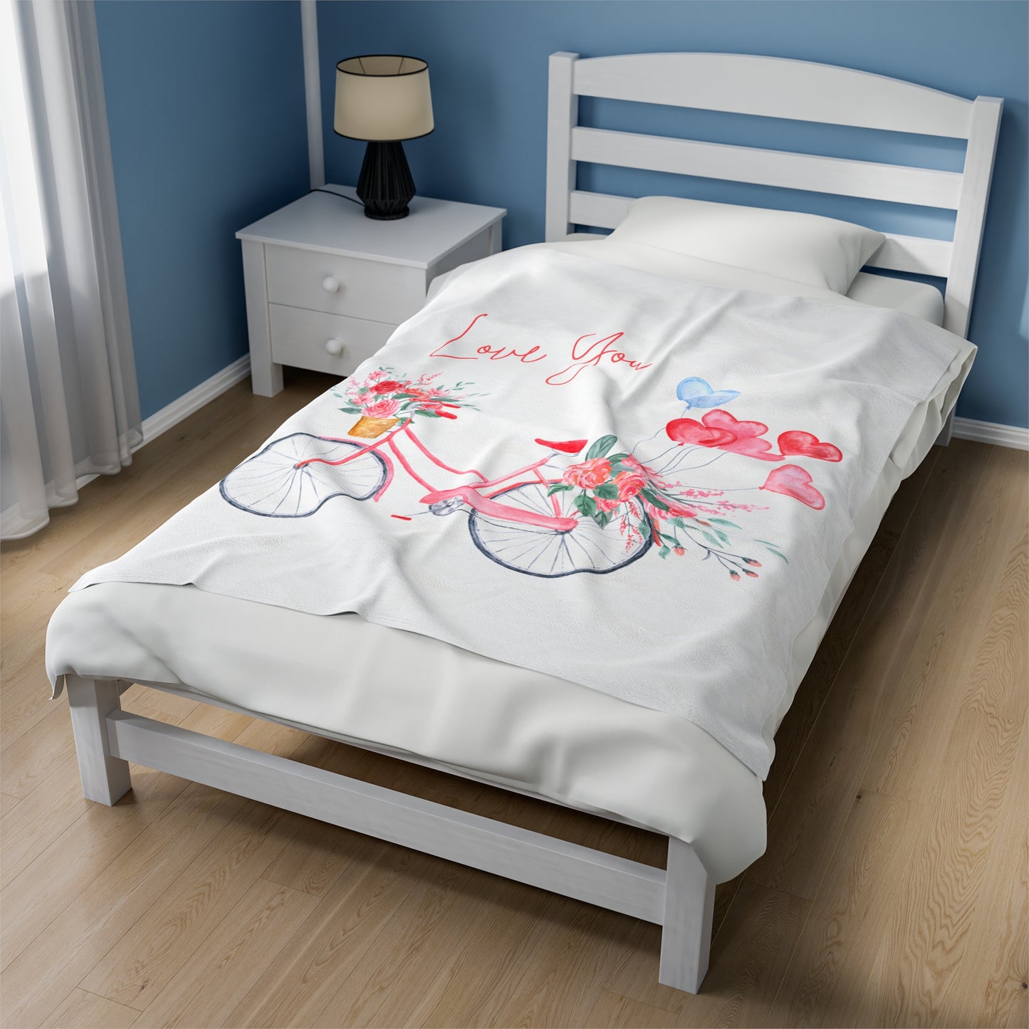 Valentine with Cycle Printed Velveteen Plush Blanket