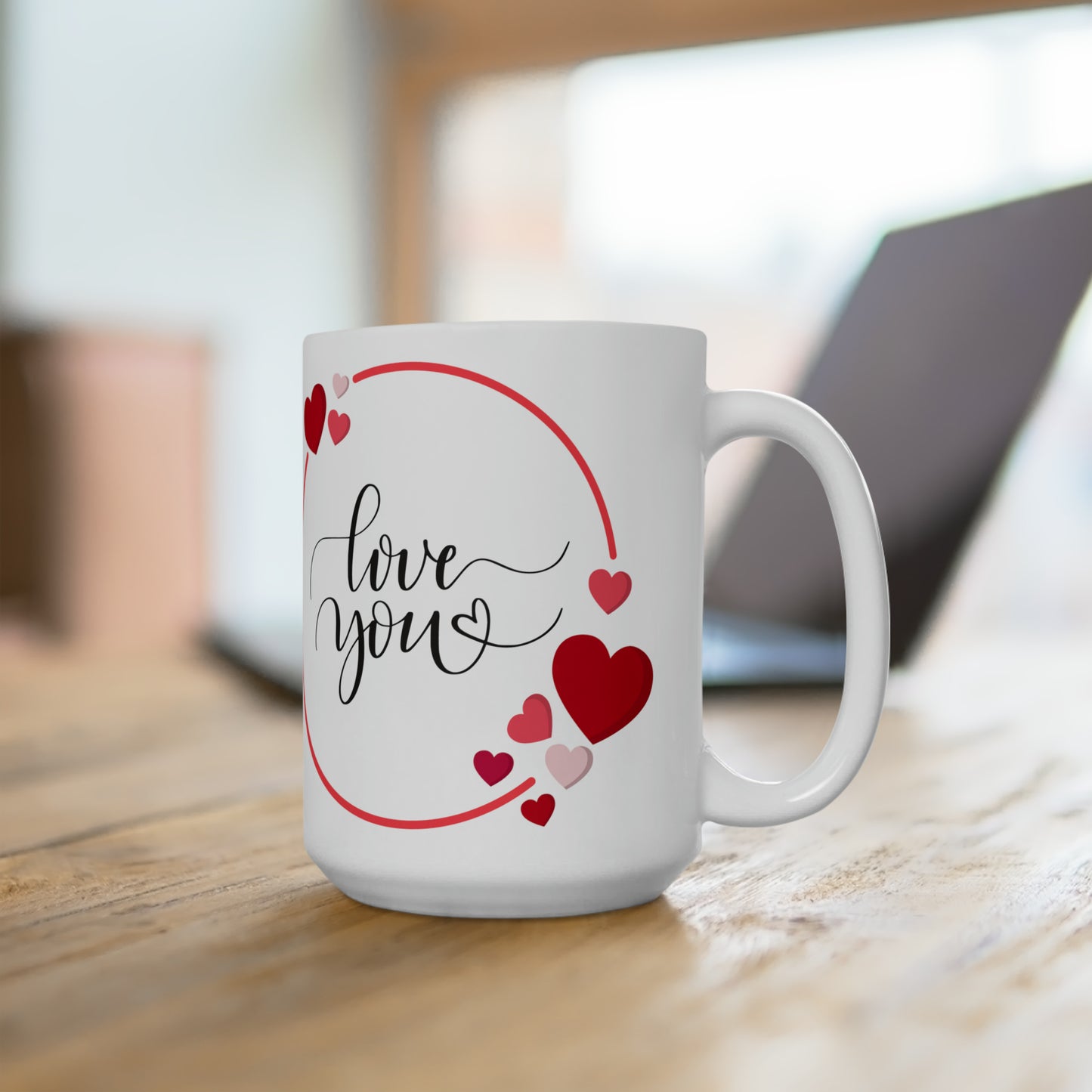 Love You with Hearts Printed Ceramic Valenitne Mug, 15oz