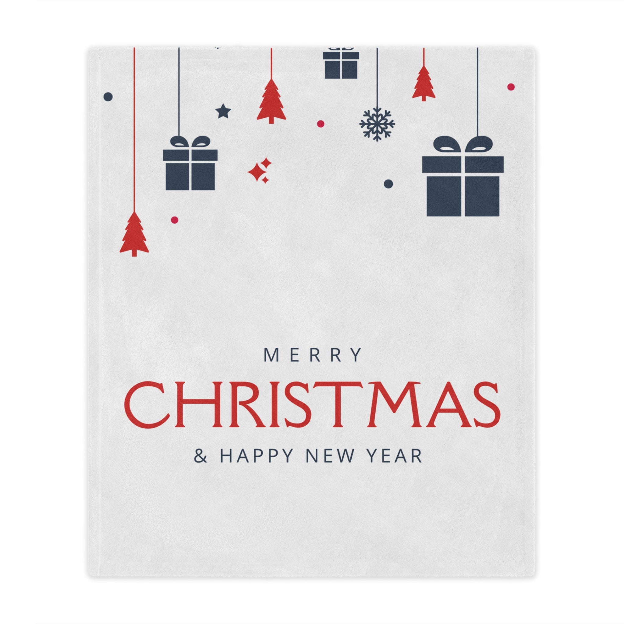 Merry Christmas & Happy New Year Printed Minky Blanket, White