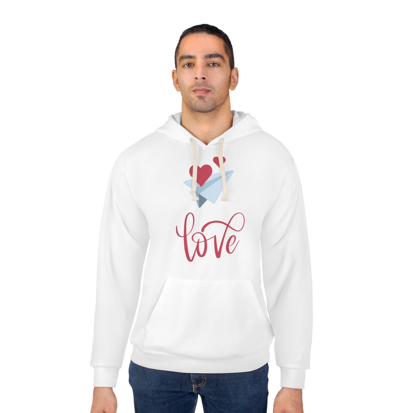 Valentine Unisex Pullover Hoodie with Love and Flying Hearts Print, Valentine Gift