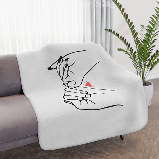 Couple's Hand Printed Tan Sherpa Blanket for Valentine Day