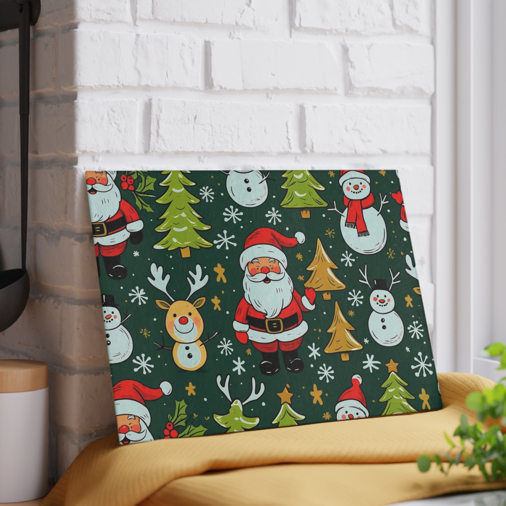 Festive Christmas Placemat with Santa, Snowman, and Reindeer Design