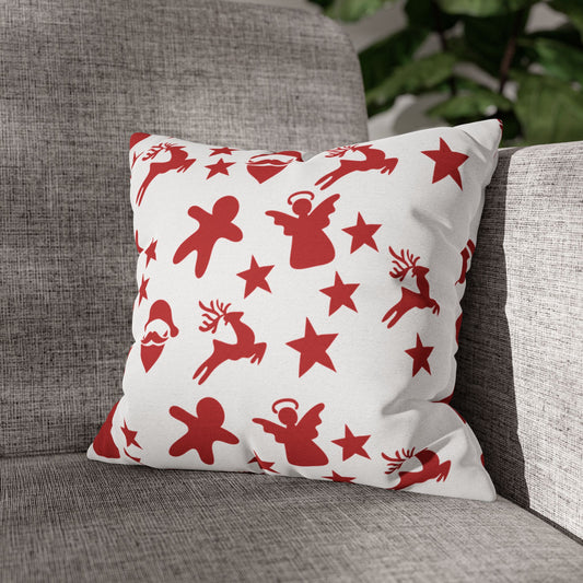 Red & White Christmas Throw Pillow - Holiday Icons Cushion Cover - Santa, Reindeer & Gingerbread Decorative Pillow - Festive Winter Home Decor