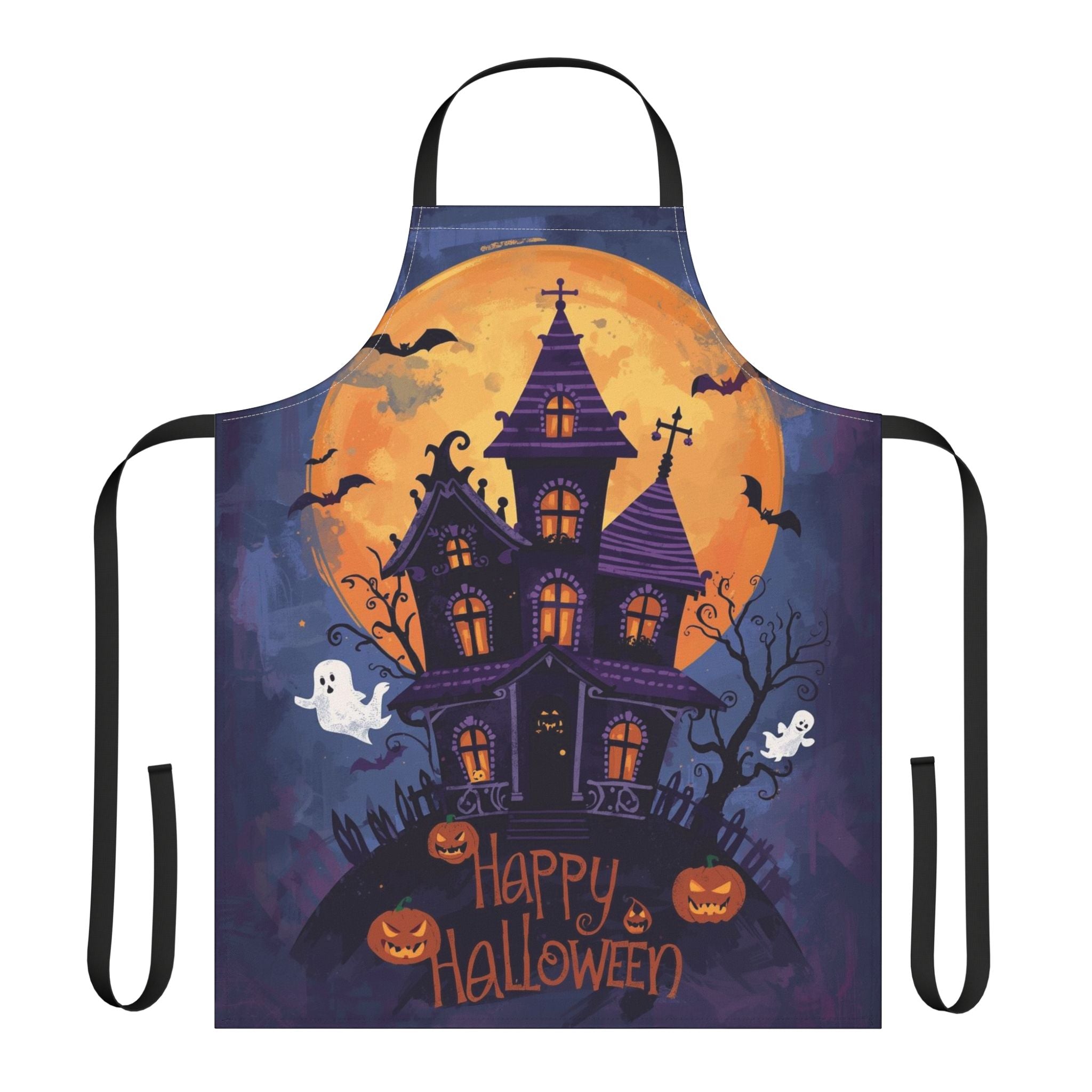 Halloween Apron – Haunted House and Happy Halloween Festive Apron for Cooking, Baking, and Parties