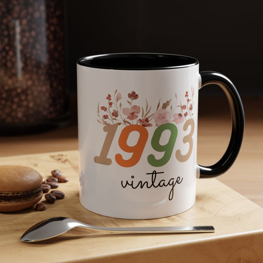 Vintage 1993 Floral Mug – Custom Two-Tone Ceramic Drinkware, 11oz