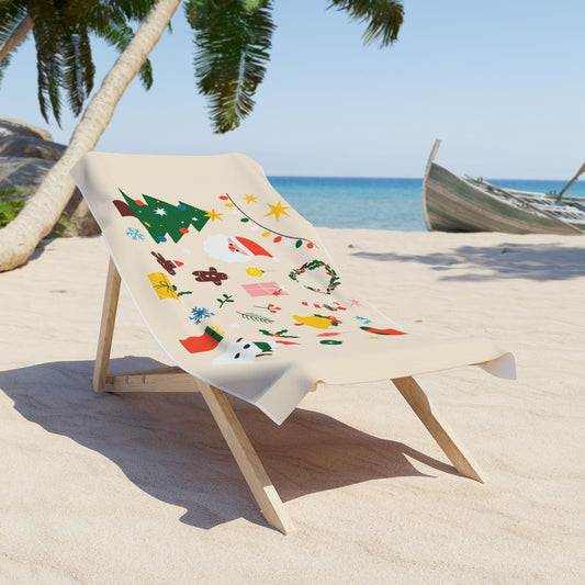 Christmas Holiday Beach Towel with Polyester Print and Cotton Loop Backing