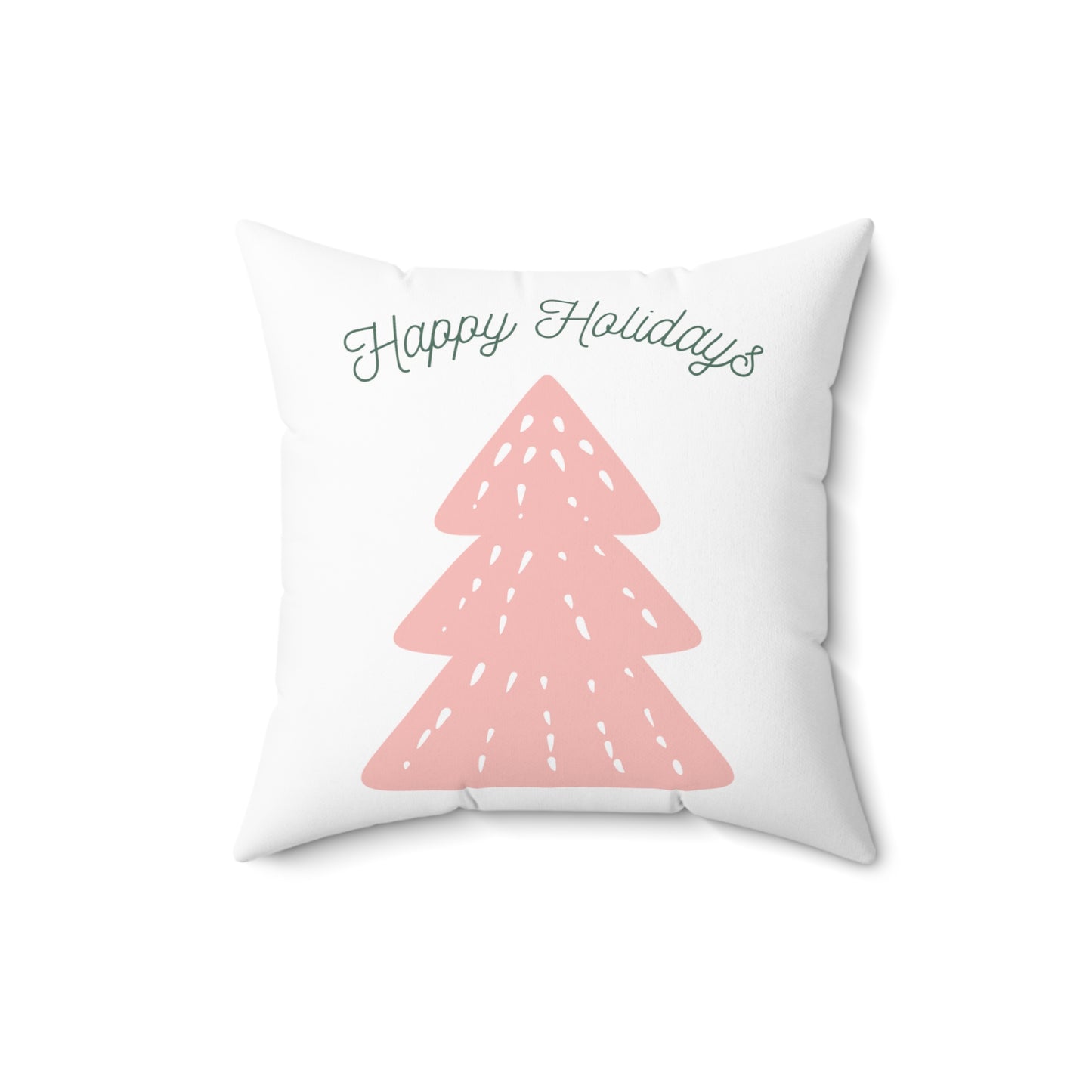 Happy Holidays Printed Polyester Sqaure Pillow, White