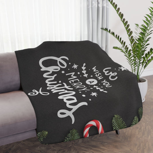 We Wish You Merry Christmas Printed Sherpa Blanket