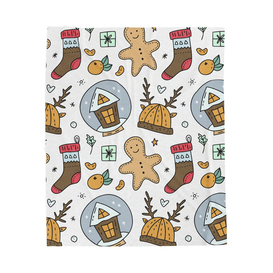 Velveteen Plush Blanket - Gingerbread & Snow Globe Festive Holiday Throw