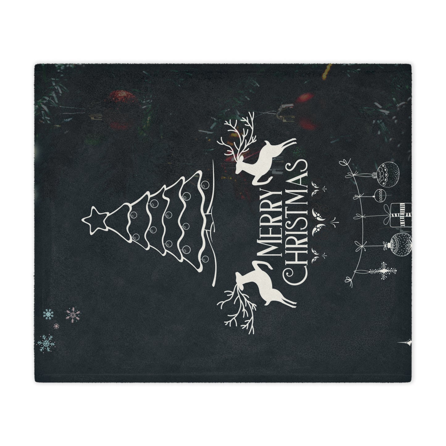 Merry Christmas in Black Printed Velveteen Minky Blanket