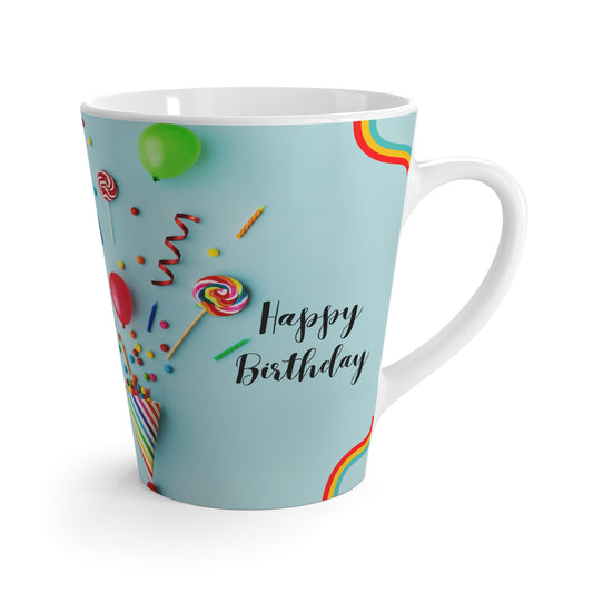 Birthday Latte Mug, 12oz, Sky Blue with Happy Birthday Printed