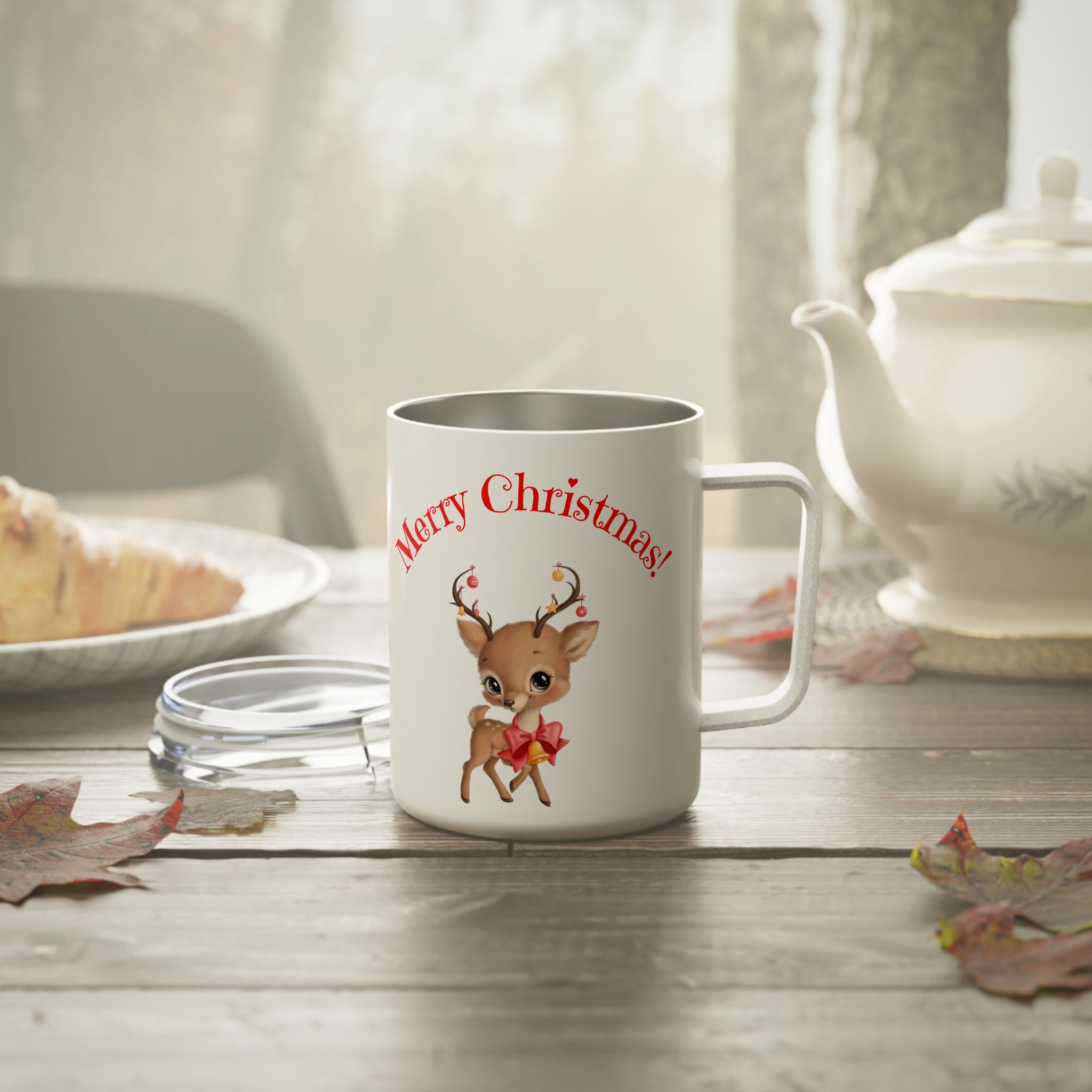 10oz Christmas Travel Mug with Cute Reindeer & “Merry Christmas” Text – Stainless Steel Holiday Gift for Coffee Lovers
