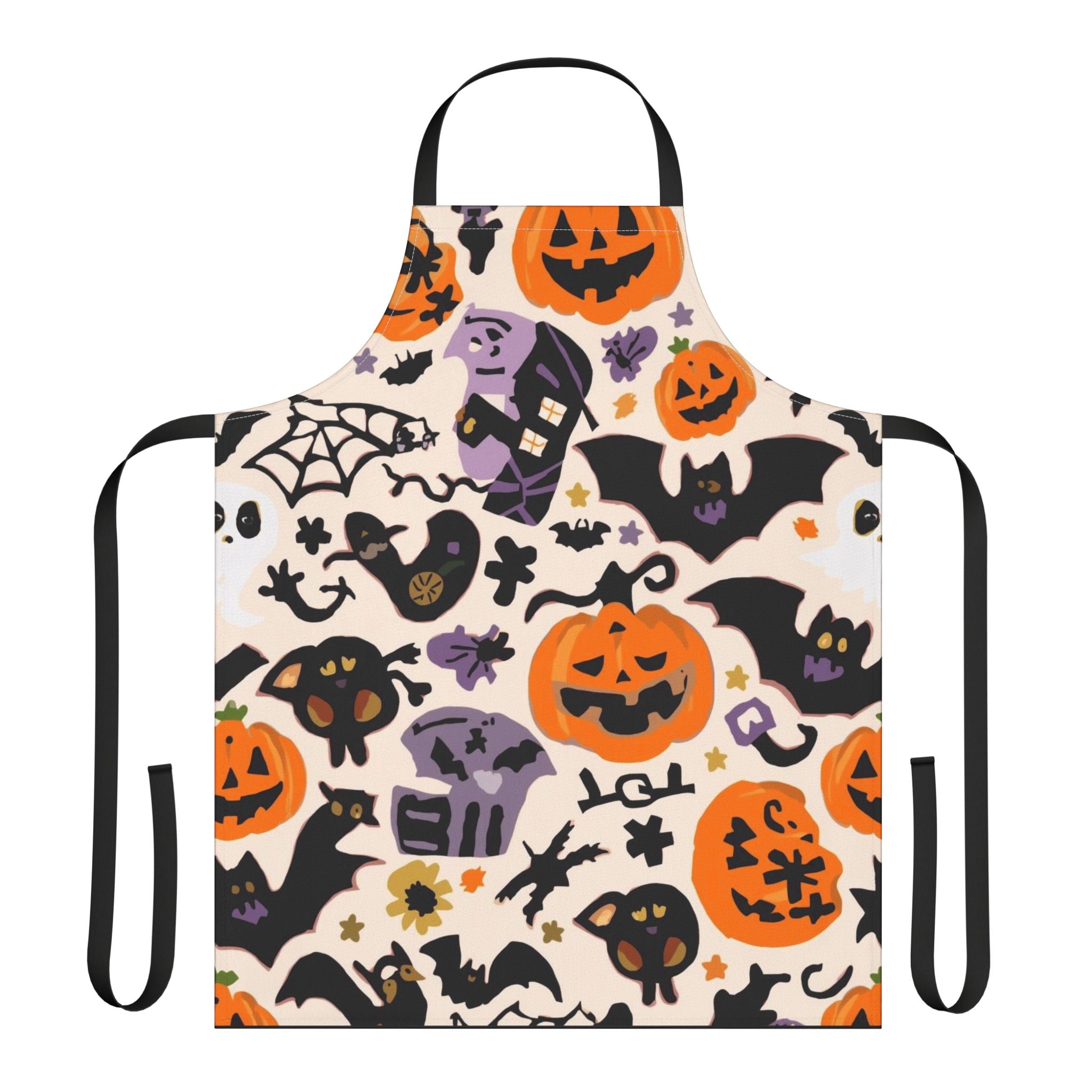 Halloween Pumpkin & Ghost Apron – Bats, Skulls & Spider Webs