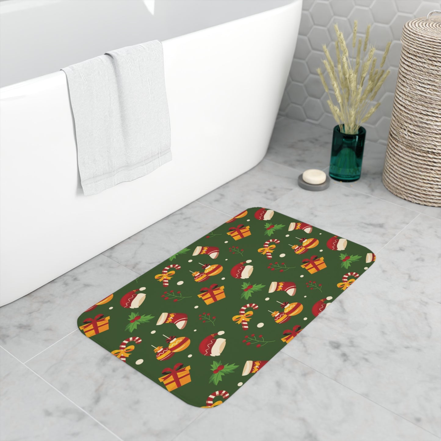 Christmas Memory Foam Bath Mat, Dark Green