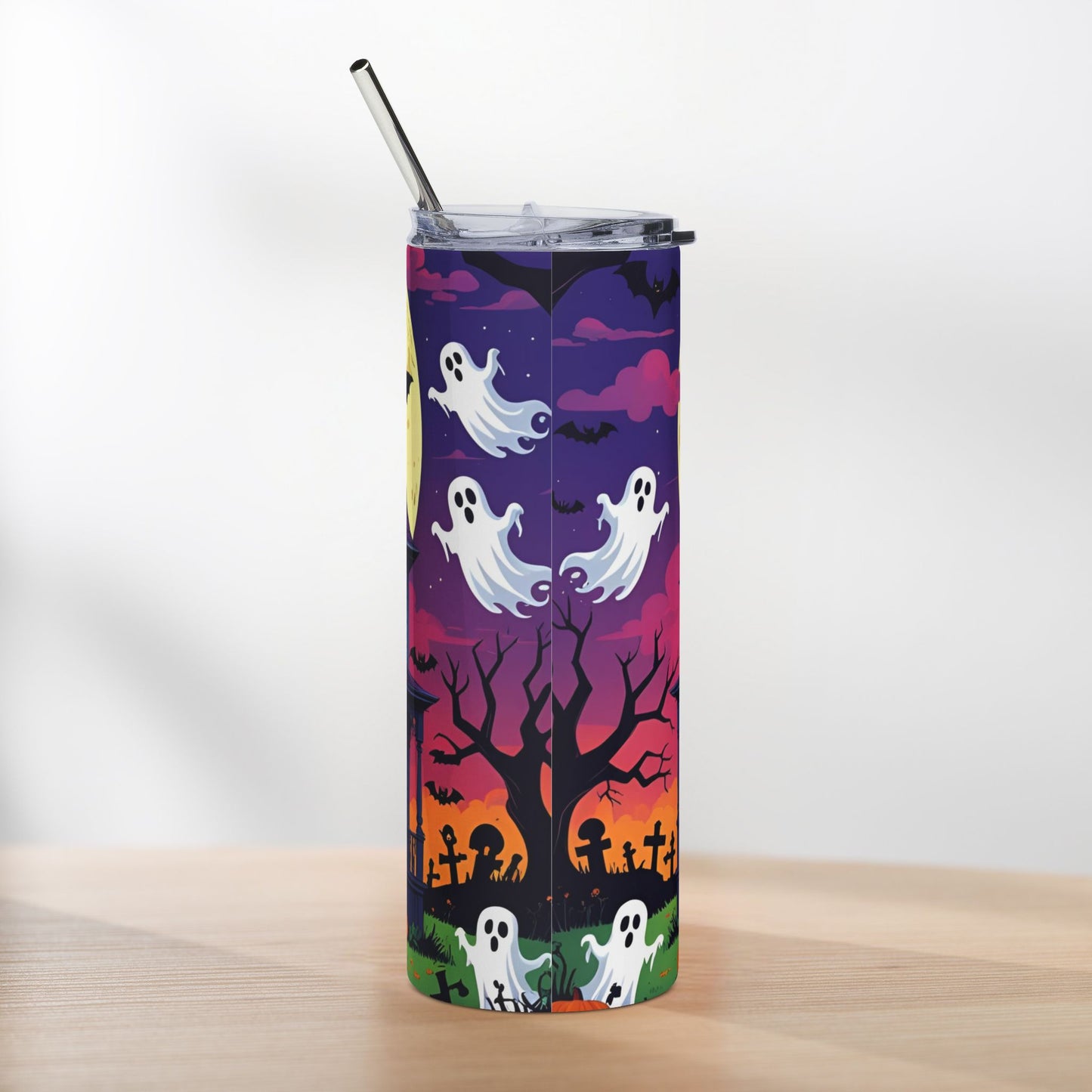 Haunted Mansion Halloween Tumbler – Moonlit Shadows & Spooky Silhouettes