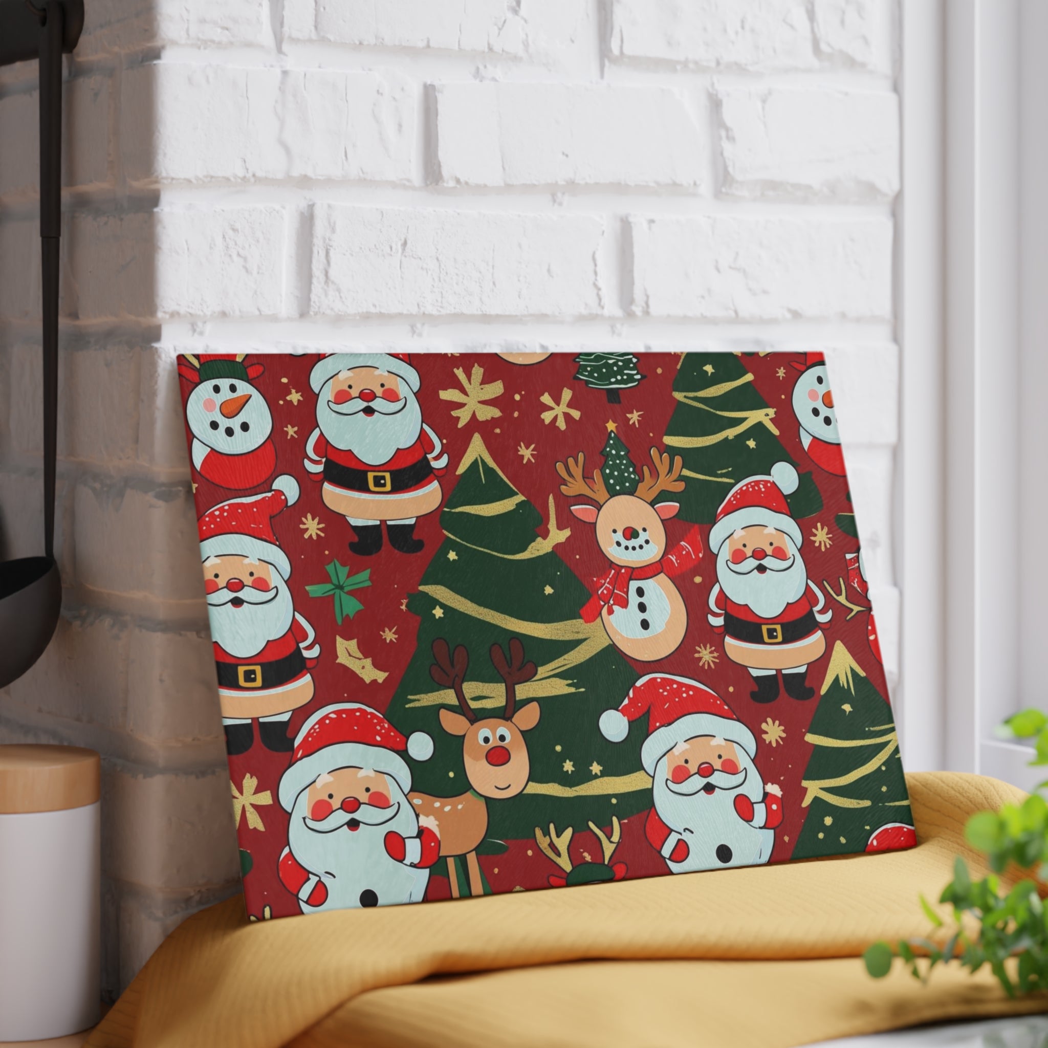 Cheerful Christmas Placemat with Santa, Snowman, and Reindeer Pattern